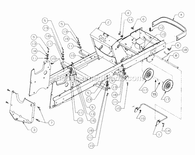 Frame And Drawbar Diagram and Parts List for LT2138 13A-214F710 Cub Cadet Lawn Tractor